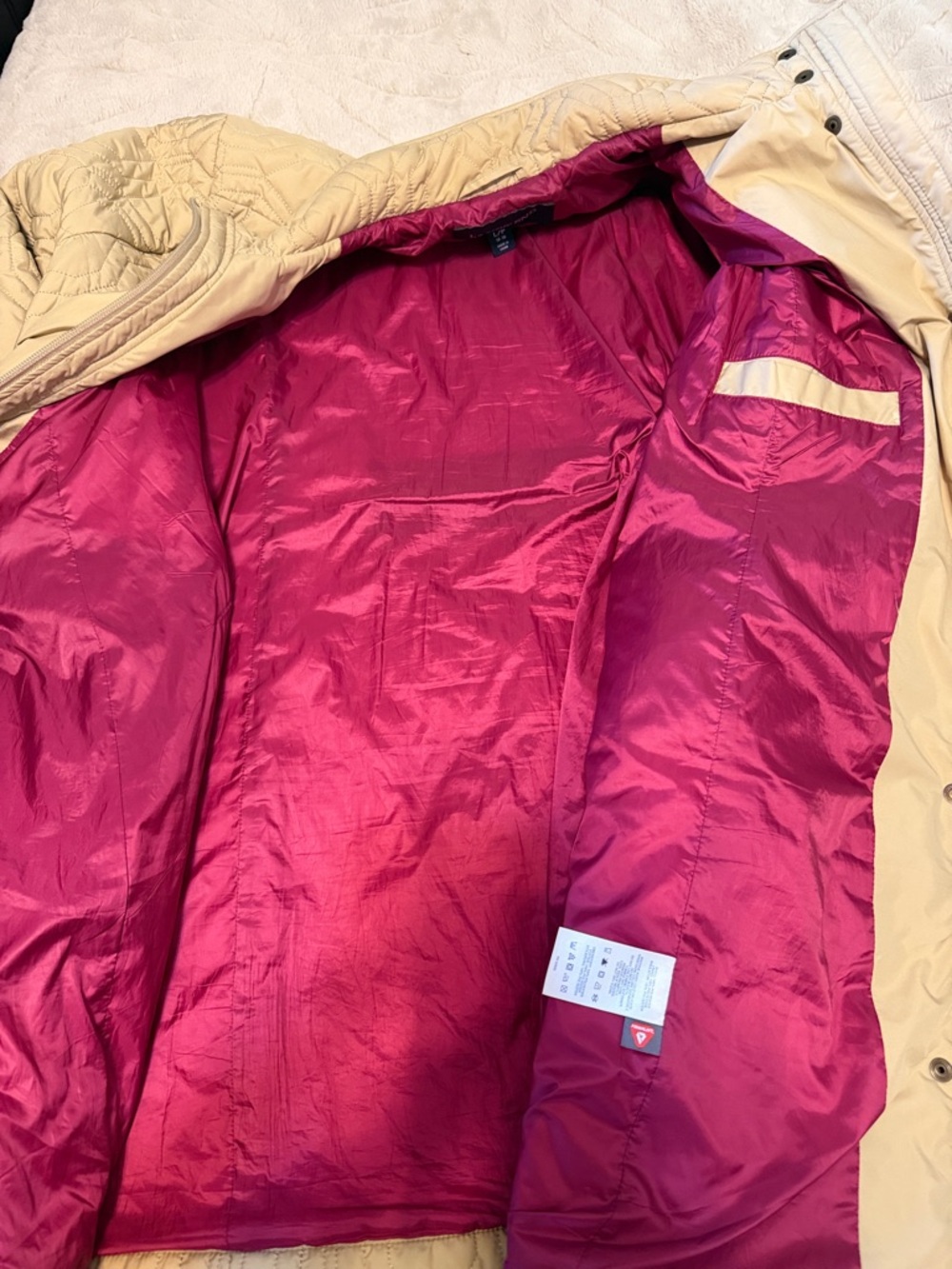 Lands End VTG Large petite L/P quilted tan jacket Primaloft EUC Zip and Buttons - Picture 6 of 10